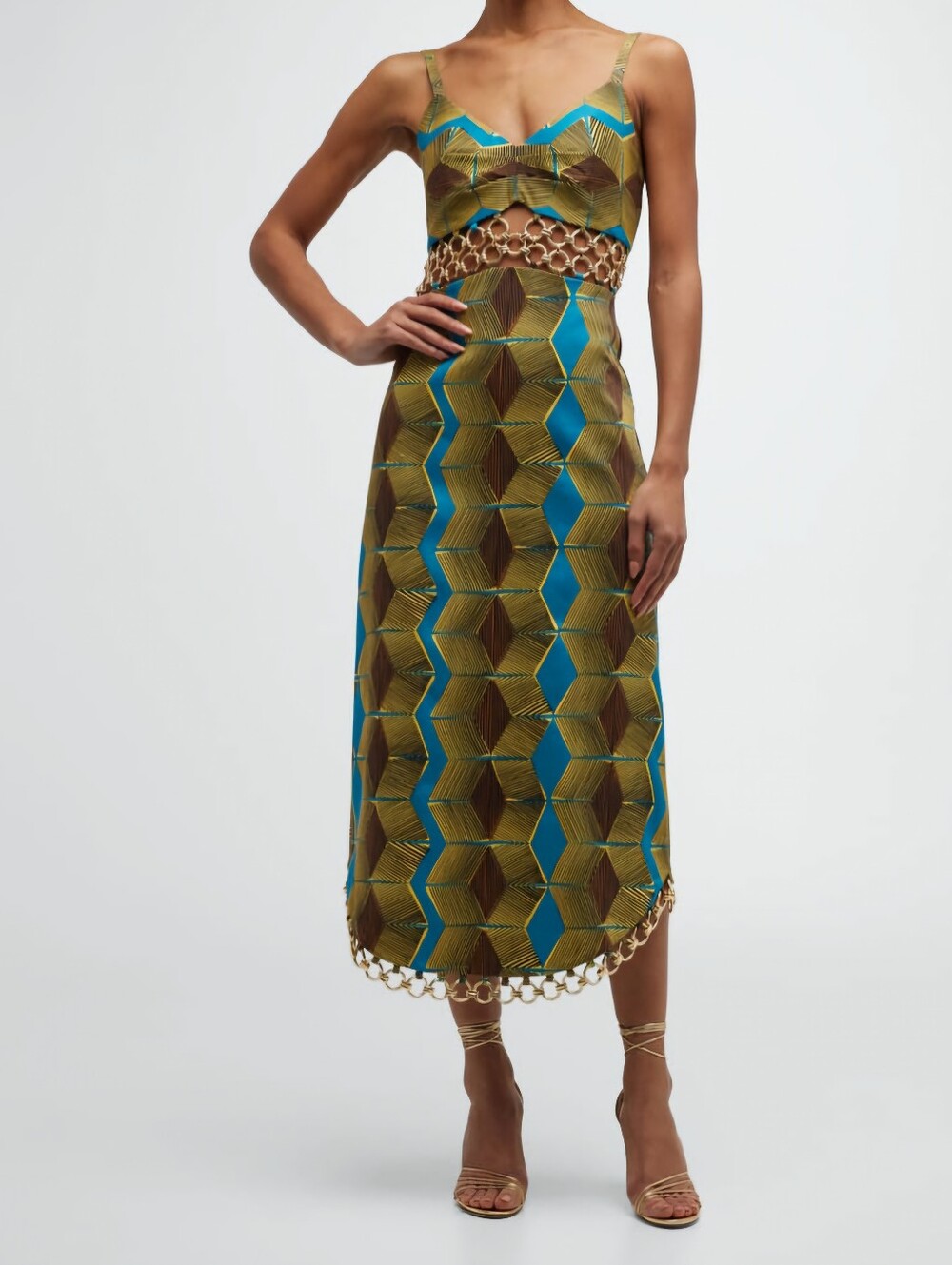 Alexis Sky Golden Ring Linen Midi Dress